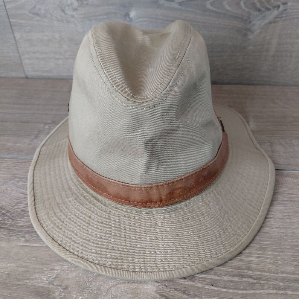 Scala Hat Mens Size Large Brown Safari Leather Band Vented Bucket Outback Fedora